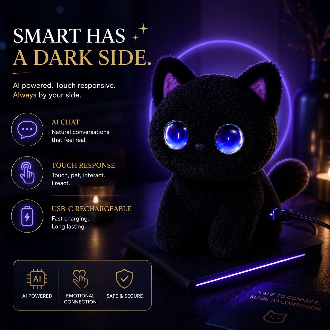 Salem — The Night Owl AI Companion Cat (Black)
