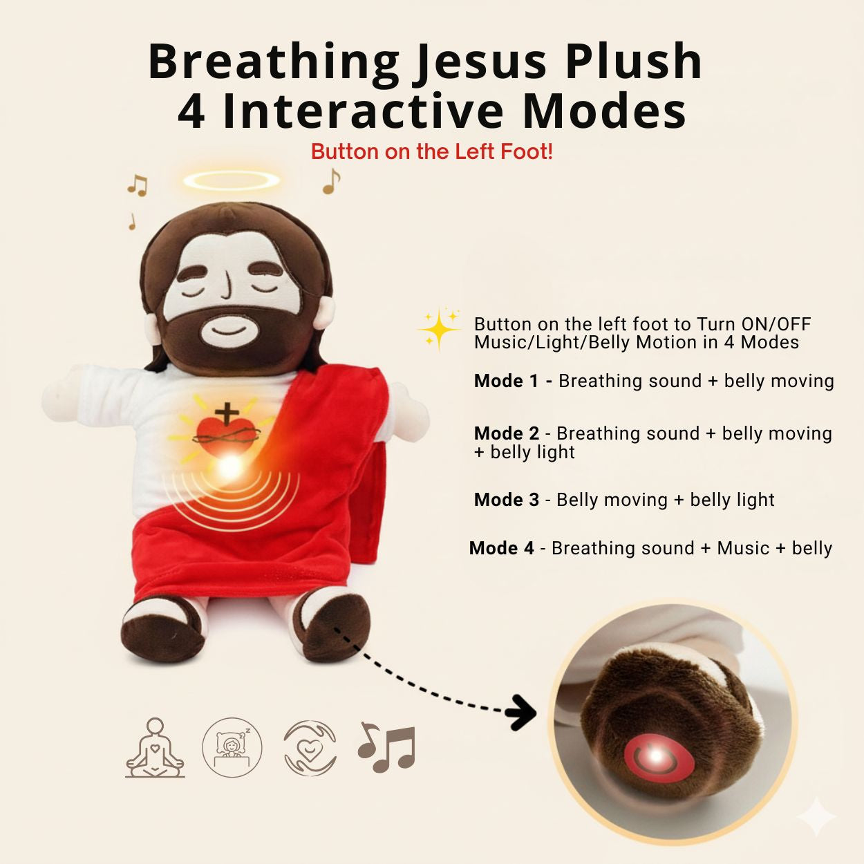 Calming Jesus Plush™ – Plush that Breathes & Plays Music | Christian Gift for Christmas & Baptism