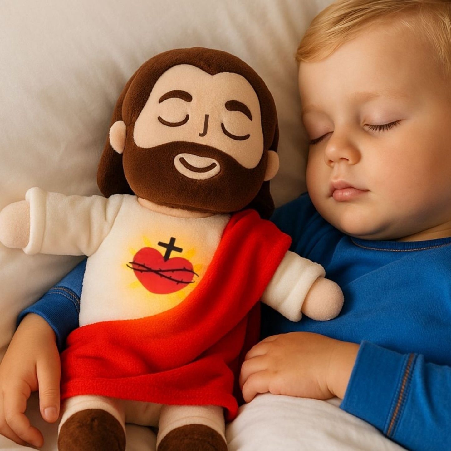Calming Jesus Plush™ – Plush that Breathes & Plays Music | Christian Gift for Christmas & Baptism